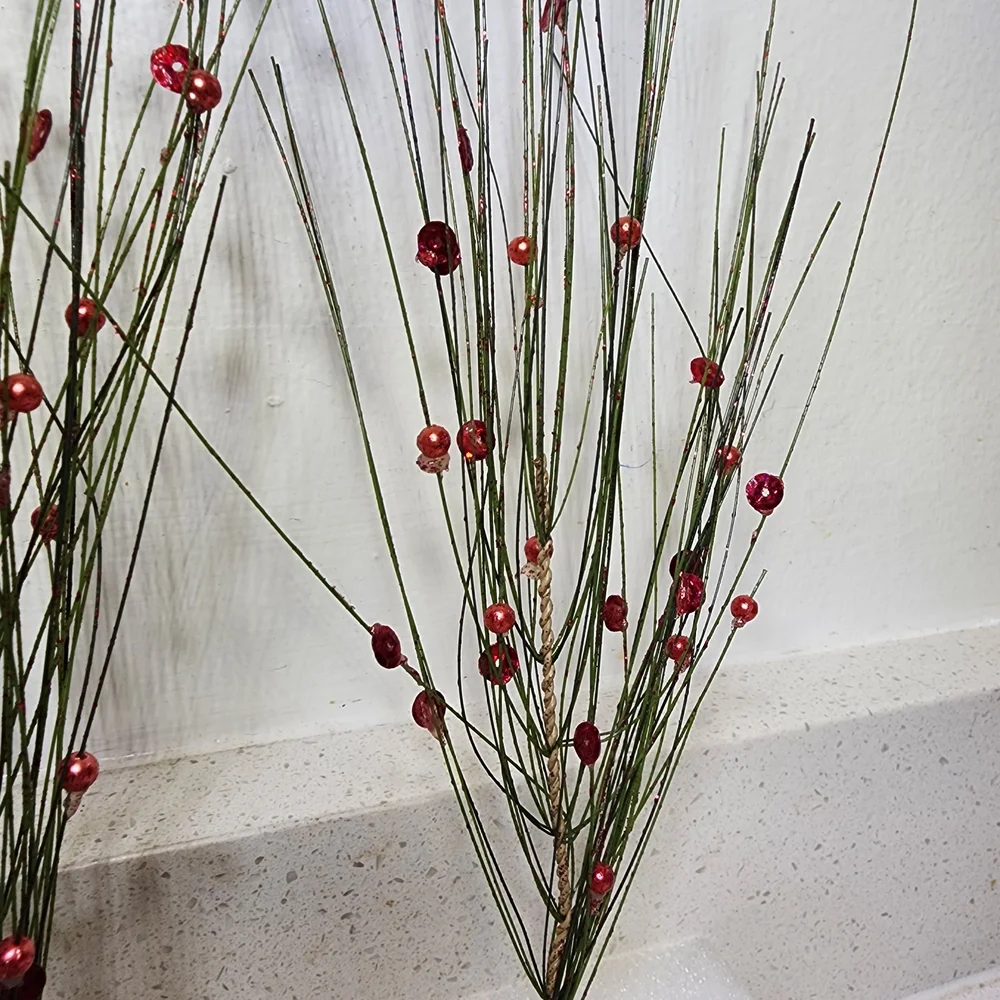 Vintage Festive Gold and Red Berry Branches 4 Pieces